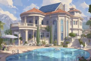 charlesrotter Fancy mansion with solar panels. Rich residents midjourney.webp