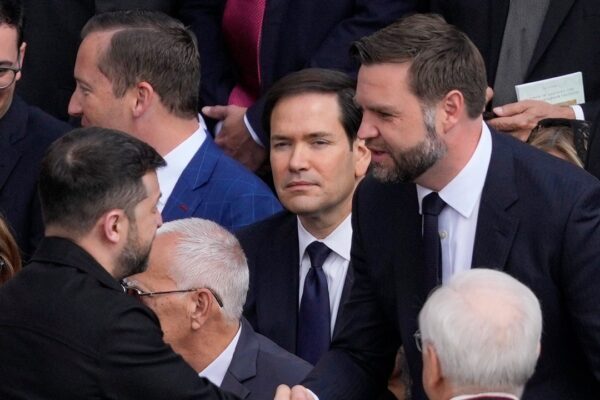 rubio looks as vance shakes zelenskyy hand rome