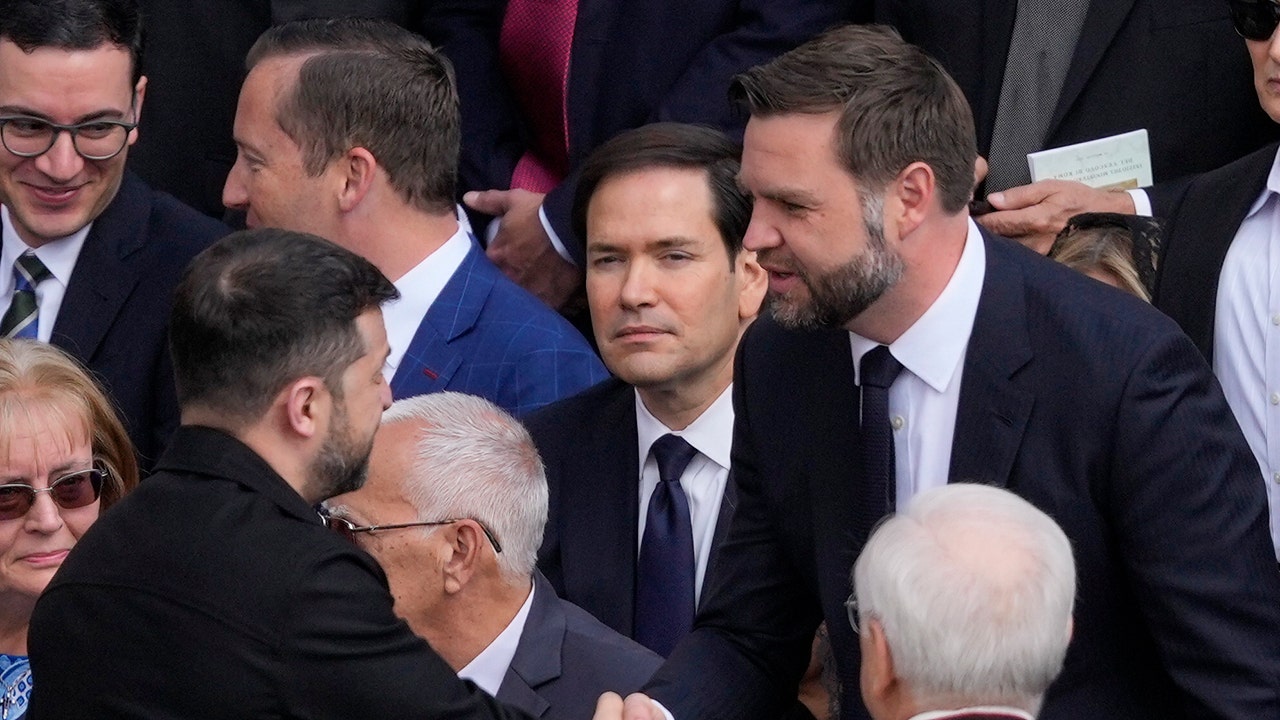 rubio looks as vance shakes zelenskyy hand rome